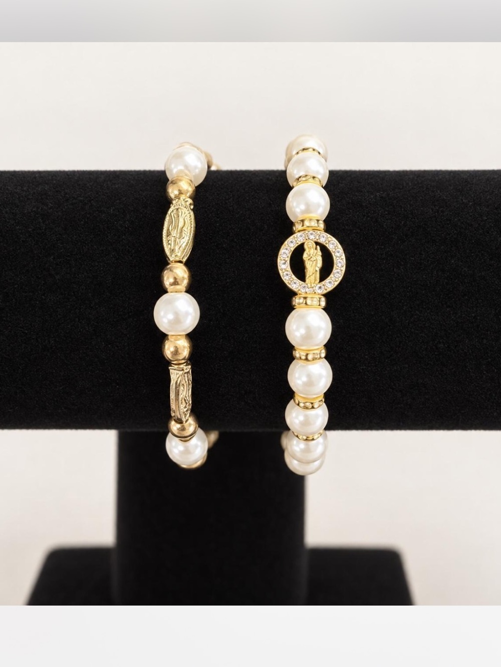 Pearl & Gold Devotional Bead Bracelets - Set of 2